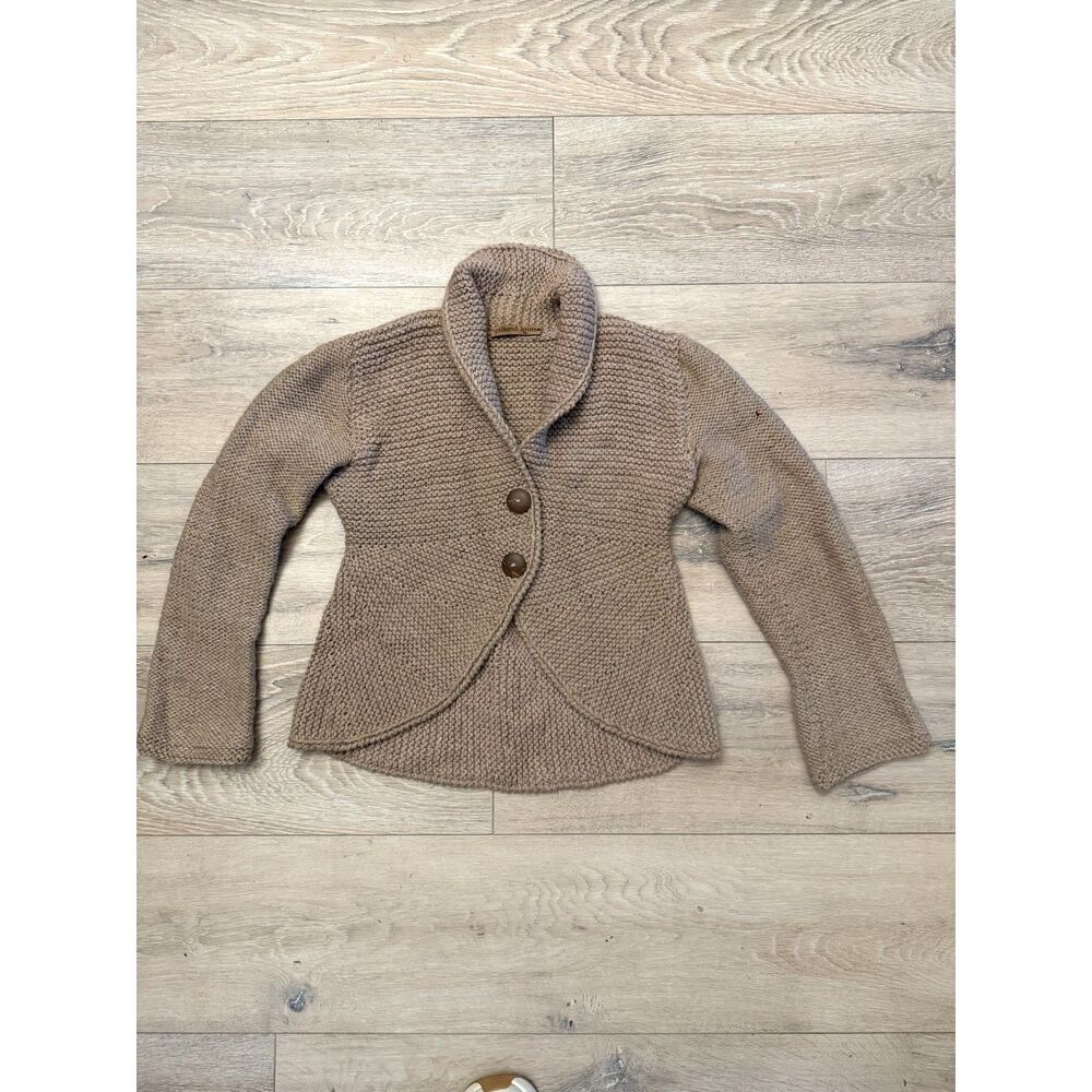 Hand Knit Alpaca Wool‎ Cardigan Jacket Camel Beige S/M Pilland Knits